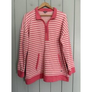 T by Talbots Quarter Zip Pullover Sweatshirt 2X Pink Stripe Long Sleeves